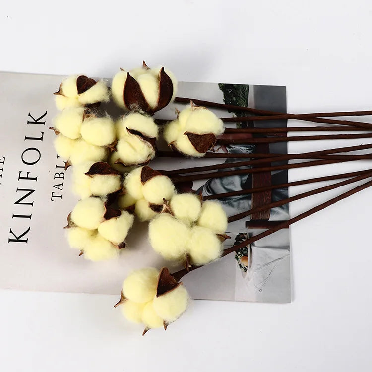 Natural One Cotton Branch Fall Decorative Dried Flowers White Cotton Stems For Floral Arrangements