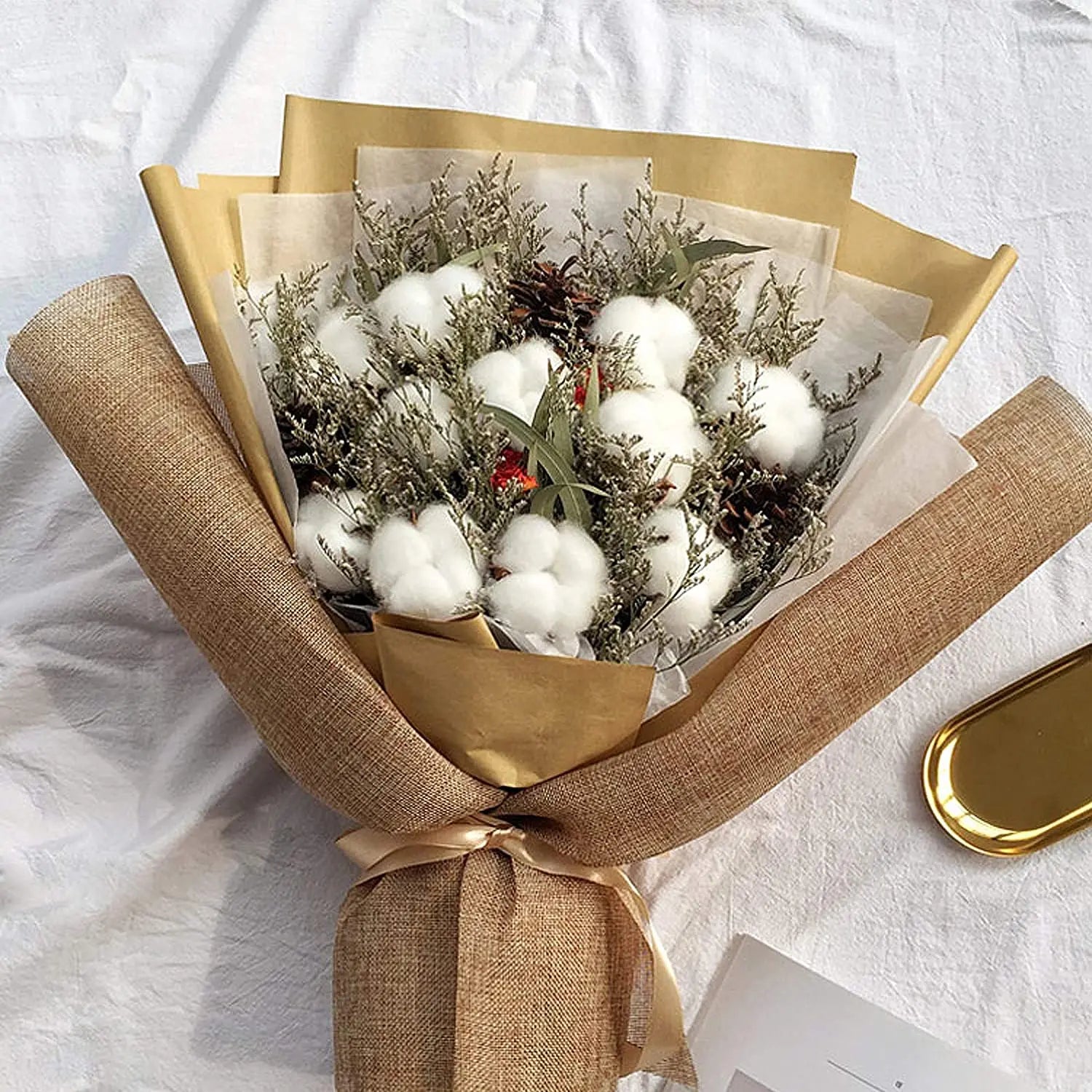 Natural One Cotton Branch Fall Decorative Dried Flowers White Cotton Stems For Floral Arrangements