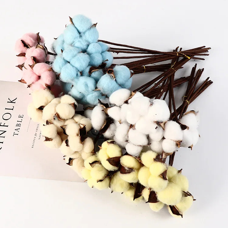 Natural One Cotton Branch Fall Decorative Dried Flowers White Cotton Stems For Floral Arrangements