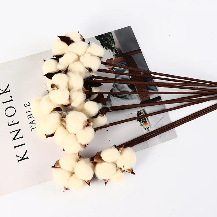 Natural One Cotton Branch Fall Decorative Dried Flowers White Cotton Stems For Floral Arrangements